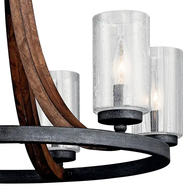 Kichler 43193AUB The Grand Bank 22.5in 6 Light Chandelier Auburn Stained Wood