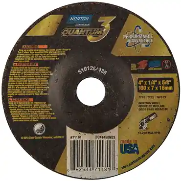 Norton 66253371181 Quantum3 SG Type 27 Grinding Wheel 4 in Dia x 1/4 in Thick 20 Grit
